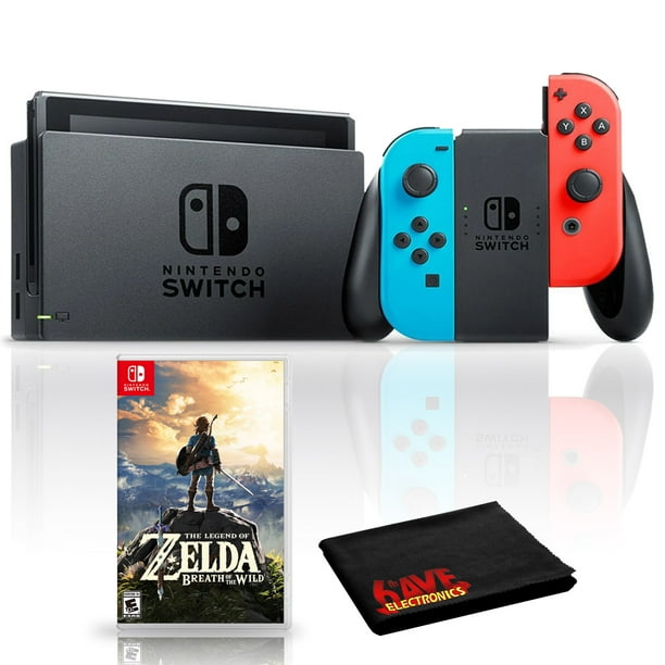Nintendo Switch with Neon Blue and Red JoyCon Bundle with The Legend