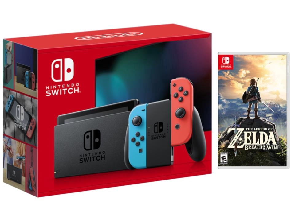 Nintendo Switch with Neon Red and Neon Blue Joy-Con (International Edition) Bundle with The Legend of Zelda: Breath of the Wild