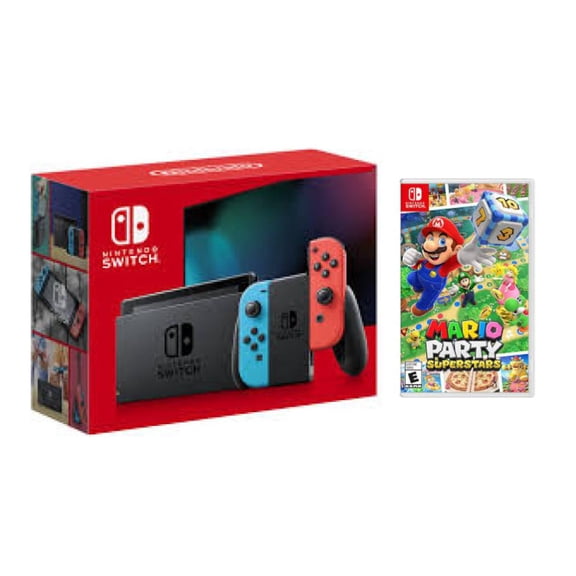 Nintendo Switch with Neon Red and Neon Blue Joy-Cons (International Edition) Bundle with Mario Party Superstars