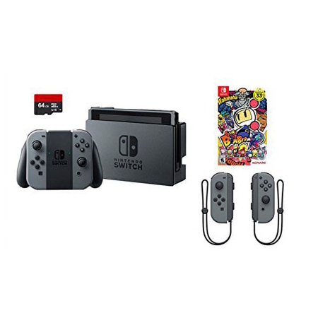 Nintendo Swtich 4 items Bundle:Nintendo Switch 32GB Console Gray Joy-con,64GB Micro SD Memory Card and an Extra Pair of Nintendo Joy-Con (L/R) Wireless Controllers Gray,Super Bomberman R