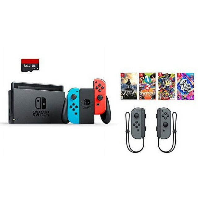 Nintendo Switch 32GB Console with 4 Game Discs, Gray Controllers