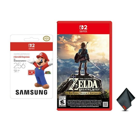 Nintendo The Legend of Zelda: Breath of the Wild Switch 2 Edition Bundle With Samsung microSD Express Card 256GB + Microfiber Cleaning Cloth
