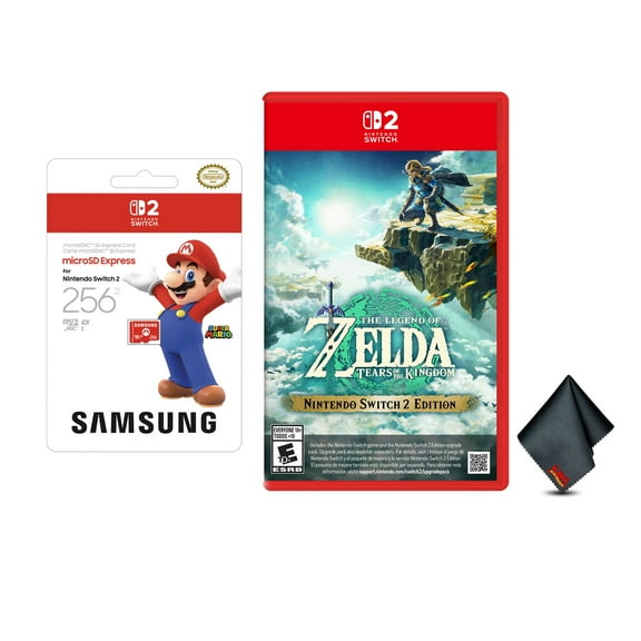 Nintendo The Legend of Zelda: Tears of the Kingdom Switch 2 Edition Bundle With Samsung microSD Express Card 256GB + Microfiber Cleaning Cloth