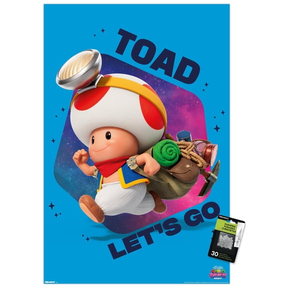 Nintendo The Super Mario Galaxy Movie (2026) - Toad Let's Go Wall Poster with Push Pins, 22.375" x 34"