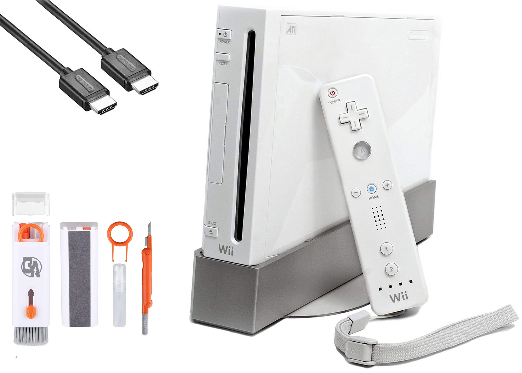 Nintendo Wii White Gaming Console + HDMI Cable Cleaning Kit BOLT AXTION