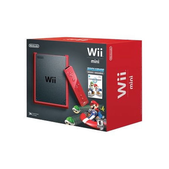 Restored Nintendo Wii mini with Mario Kart Bundle, Wii Remote Plus, Red