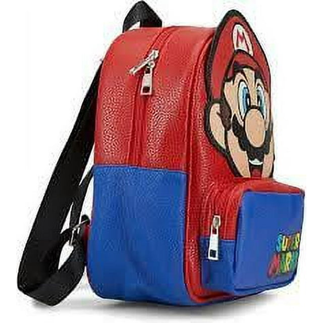 Nintendo's Super Mario Cosplay 10.5 Backpack, Faux Leather PU with 3D Features, Red & Blue