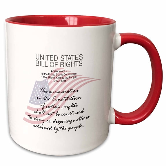 3drose, Ninth Amendment to the Us Constitution. Rights Kept by the People, 11oz Two-tone Red Mug