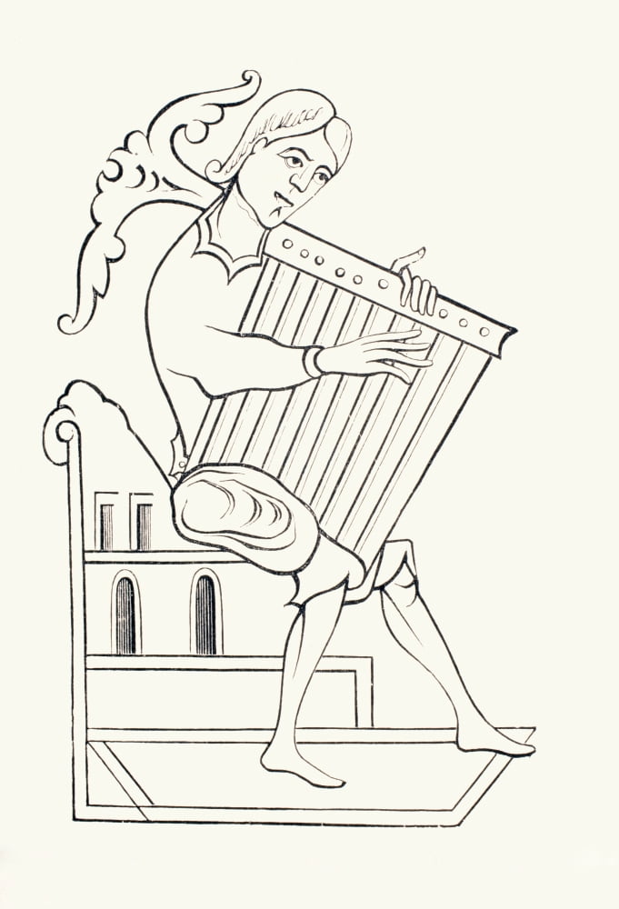 A Ninth Century Musician Playing A Musical Instrument Known As A Psalterium From Les Artes Au Moyen Age Published Paris 1873 Canvas Art - Ken Welsh Design Pics (12 x 17)