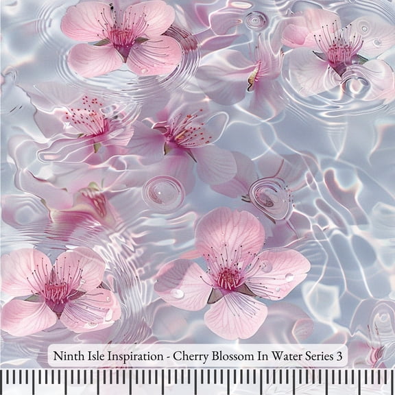 Ninth Isle Inspiration - Cherry Blossom In Water Series - 100% Cotton Fabric By The Yard (Series3, HalfYard)
