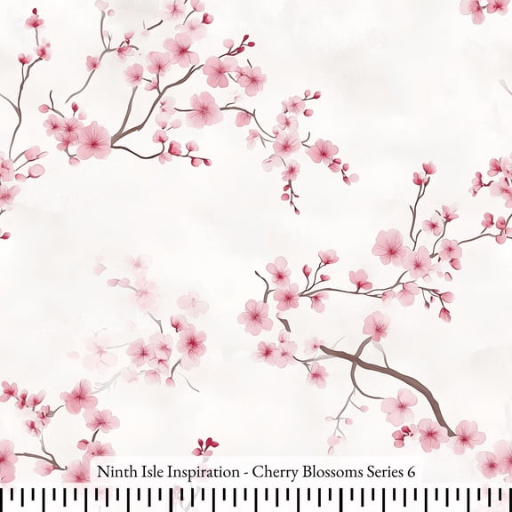 Ninth Isle Inspiration - Cherry Blossoms Series - 100% Cotton Fabric By The Yard (Series6, 1Yard)