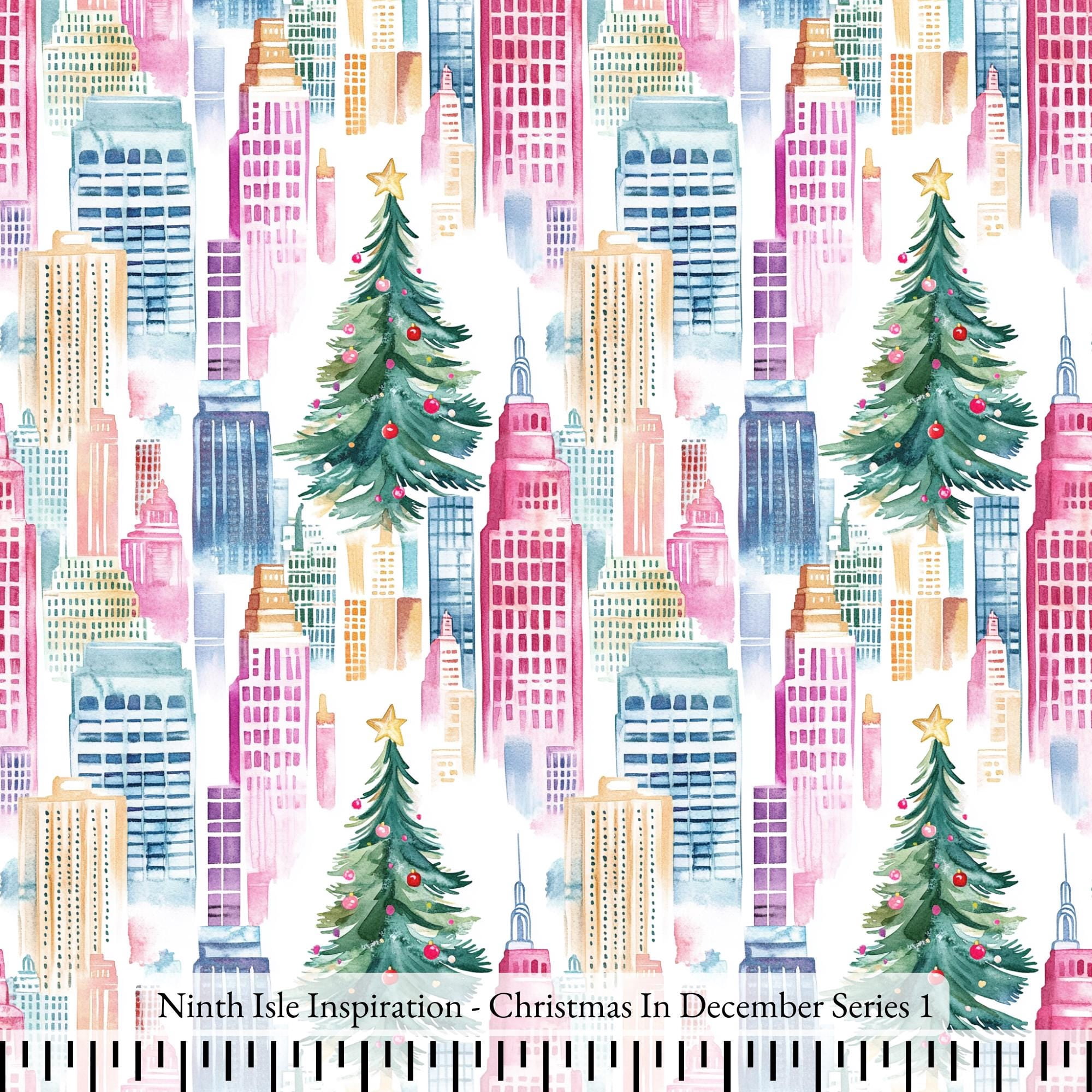 Ninth Isle Inspiration - Christmas In December Series - 100% Cotton Fabric By The Yard (Series1, 1Roll(60Yards))