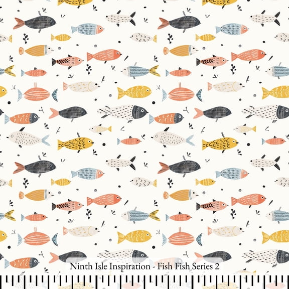 Ninth Isle Inspiration - Fish Fish Series - 100% Cotton Fabric By The Yard (Series2, HalfYard)