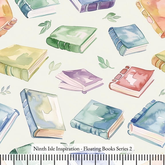 Ninth Isle Inspiration - Floating Books Series - 100% Cotton Fabric By The Yard (Series2, HalfYard)
