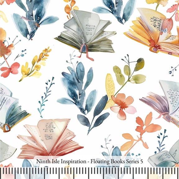 Ninth Isle Inspiration - Floating Books Series - 100% Cotton Fabric By The Yard (Series5, HalfYard)
