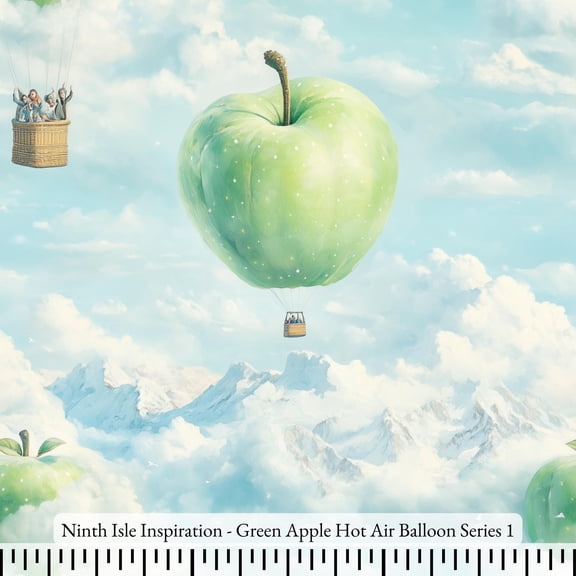 Ninth Isle Inspiration - Green Apple Hot Air Balloon Series - 100% Cotton Fabric By The Yard (Series1, 1Yard)