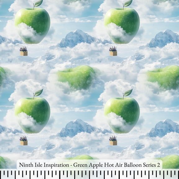 Ninth Isle Inspiration - Green Apple Hot Air Balloon Series - 100% Cotton Fabric By The Yard (Series2, HalfYard)