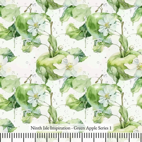 Ninth Isle Inspiration - Green Apple Series - 100% Cotton Fabric By The Yard (Series1, 1Yard)