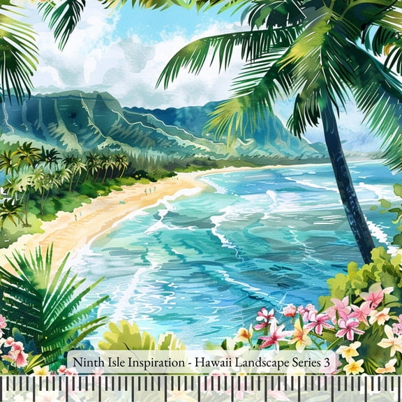 Ninth Isle Inspiration - Hawaii Landscape Series - 100% Rayon Fabric By The Yard (Series3, HalfYard)