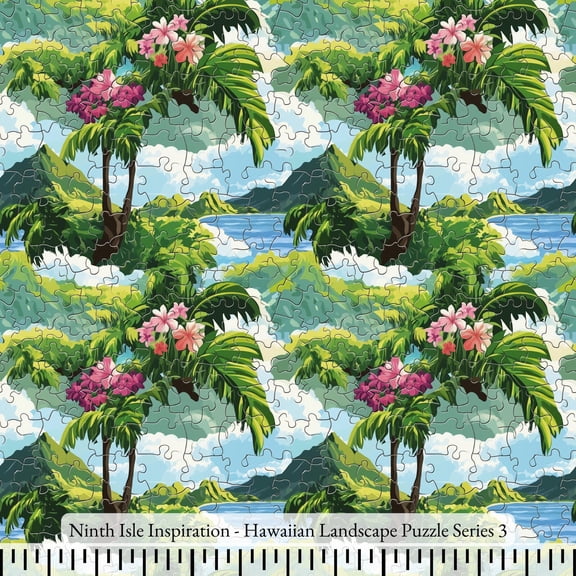 Ninth Isle Inspiration - Hawaiian Landscape Puzzle Series - 100% Rayon Fabric By The Yard (Series3, HalfYard)