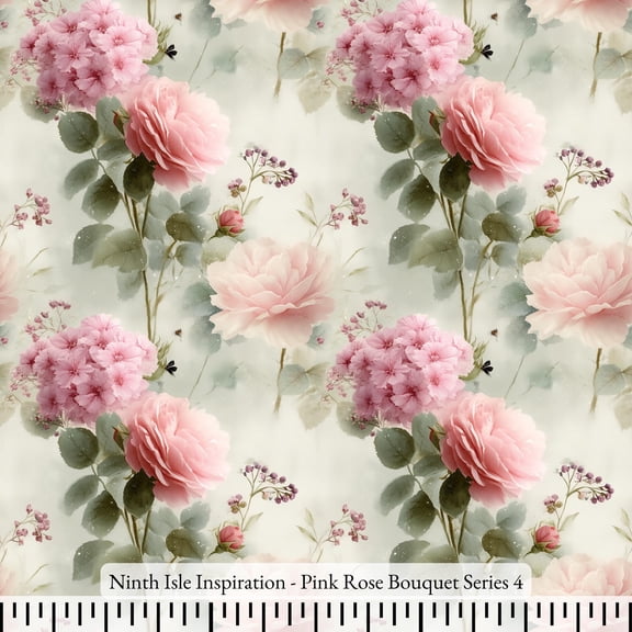 Ninth Isle Inspiration - Pink Rose Bouquet Series - 100% Rayon Fabric By The Yard (Series4, HalfYard)