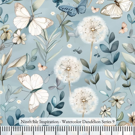 Ninth Isle Inspiration - Watercolor Dandelion Series - 100% Rayon Fabric By The Yard (Series9, HalfYard)
