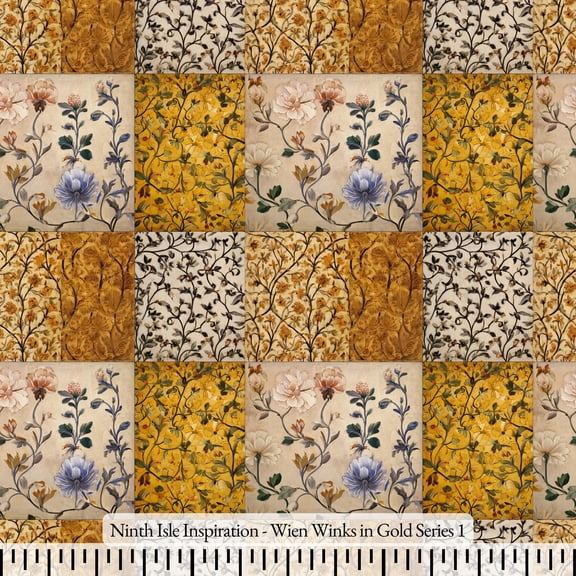Ninth Isle Inspiration - Wein Winks In Gold Series - 100% Rayon Fabric By The Yard (Series1, 1Yard)