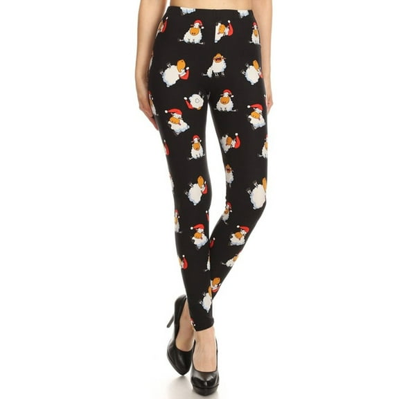 NioBe Clothing Womens Black Holiday Sheep Pattern Ultra Soft Leggings (Reg&Plus Size)