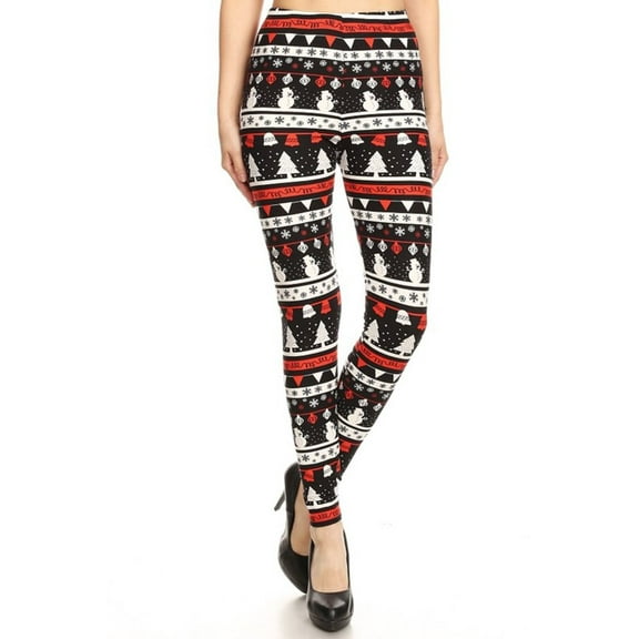 NioBe Clothing Womens Black Red Christmas Pattern Ultra Soft Leggings (Reg&Plus Size)