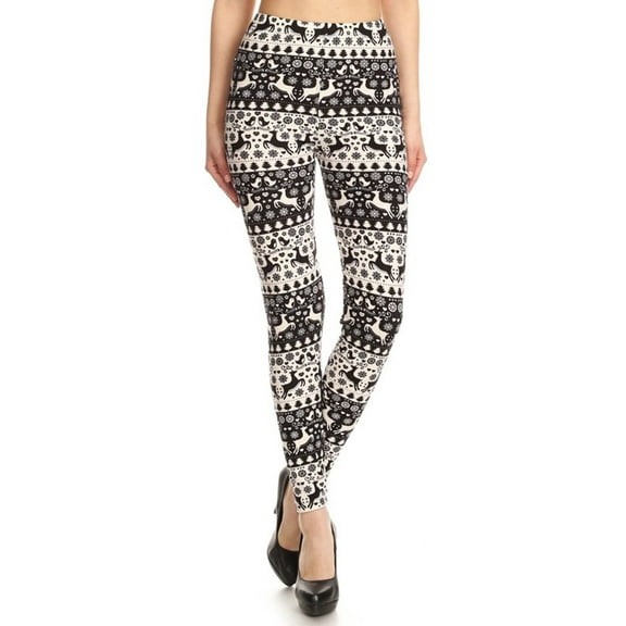 NioBe Clothing Womens Black White Christmas Pattern Ultra Soft Leggings (Reg&Plus Size)