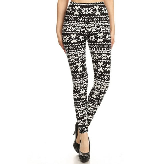 NioBe Clothing Womens Black White Winter Isle Pattern Ultra Soft Leggings (Reg&Plus Size)