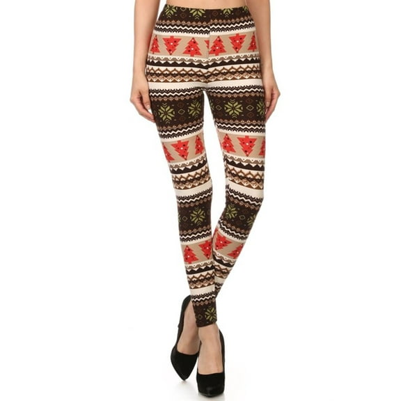 NioBe Clothing Womens Chestnut Christmas Pattern Ultra Soft Leggings (Reg&Plus Size)