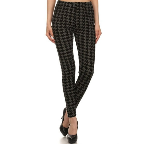 NioBe Clothing Womens Regular Size Black Grey Geo Houndstooth Pattern Ultra Soft Leggings (One Size)
