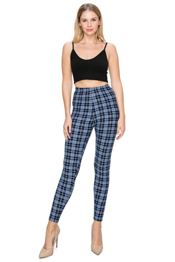 Niobe Clothing Womens Blue Multi Plaid Print Leggings Buttery Soft