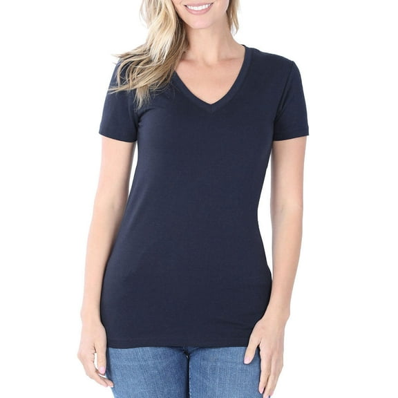 Niobe Clothing Womens V-Neck Cotton Short Sleeve Long T-Shirt Top