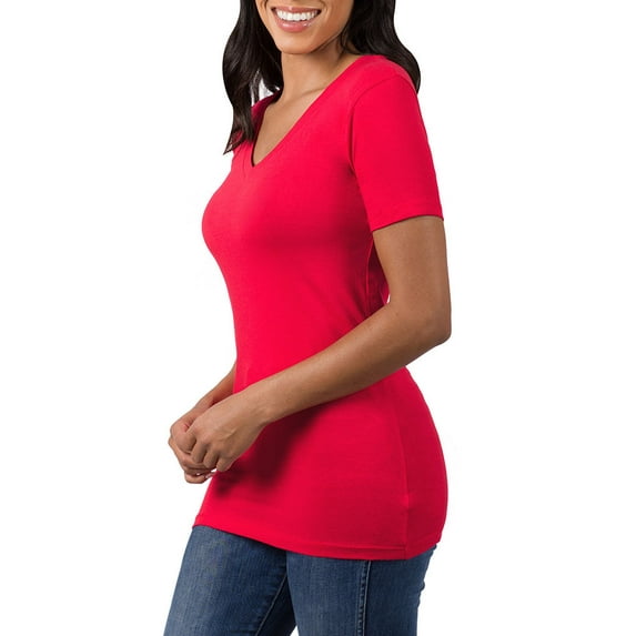 Niobe Clothing Womens V-Neck Cotton Short Sleeve Long T-Shirt Top