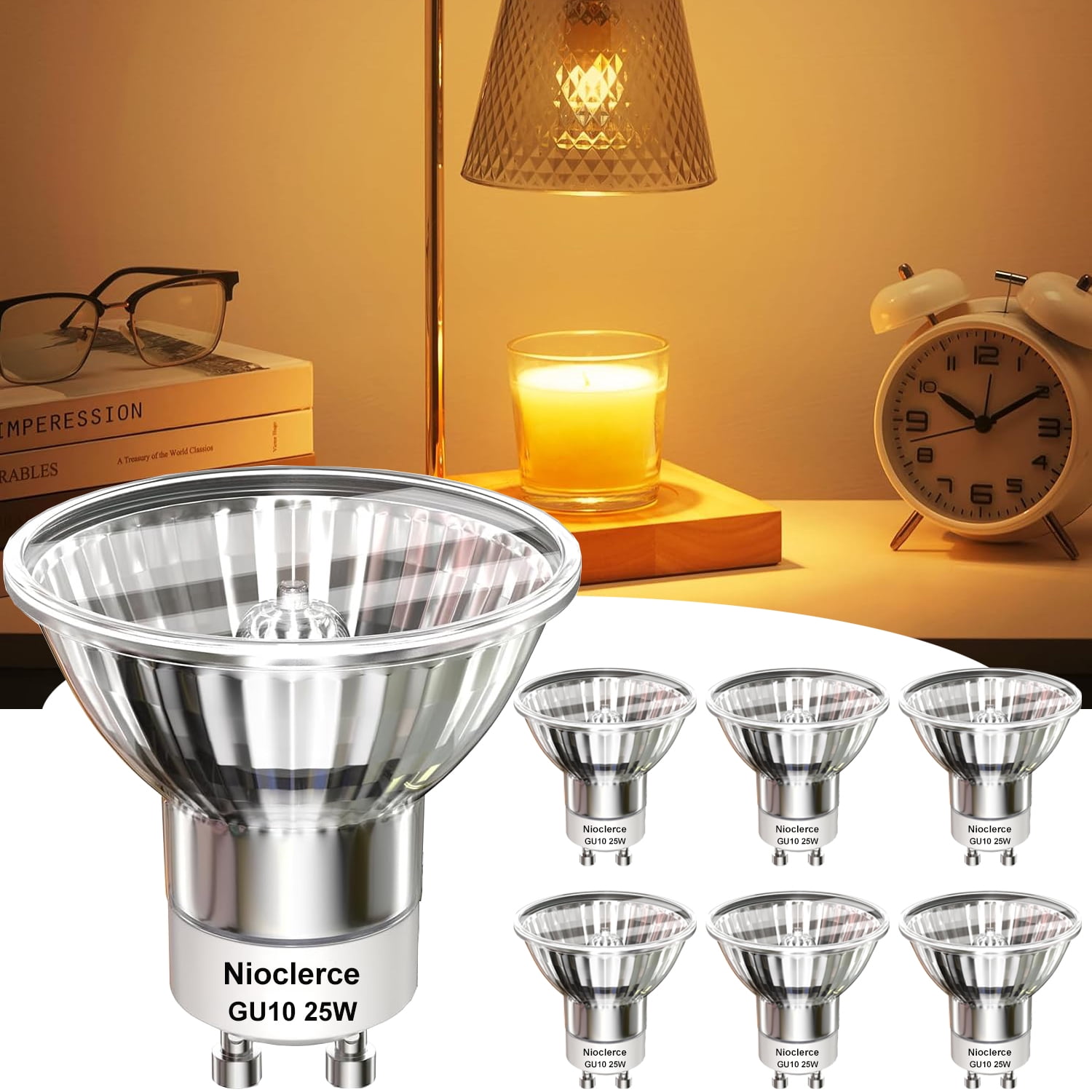 Nioclerce GU10+C 120V 25W Bulb - MR16 GU10 Bulb Warm White 2800k with GU10 Base,  GU10 Dimmable Bulb 220LM, Long Lasting GU10 Halogen Light Bulb for NP5 GU10 120V 25W Bulb Candle Warmer