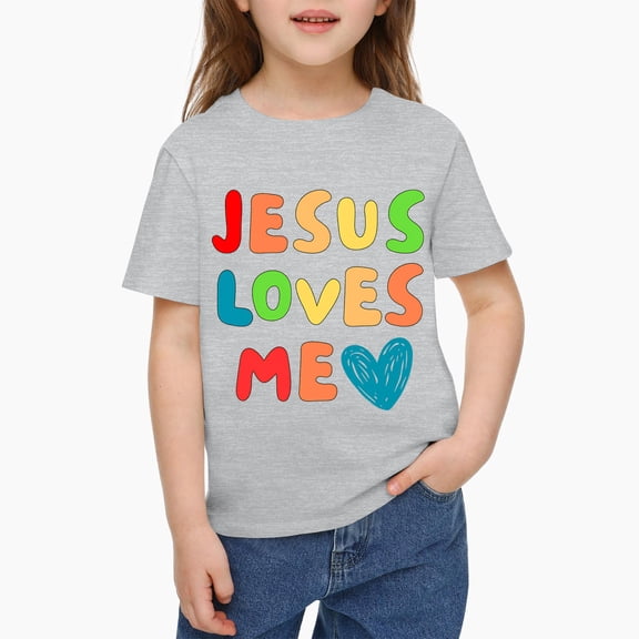 Niogvi Jesus Loves Me Shirt 𝓴𝓲𝓭𝓼 Gray T-Shirt , Jesus Casual Holiday Top For 𝓴𝓲𝓭𝓼 120cm