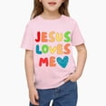 thumbnail image 1 of Niogvi Jesus Loves Me Shirt 𝓴𝓲𝓭𝓼 Pink T-Shirt , Jesus Casual Holiday Top For 𝓴𝓲𝓭𝓼 110cm, 1 of 6