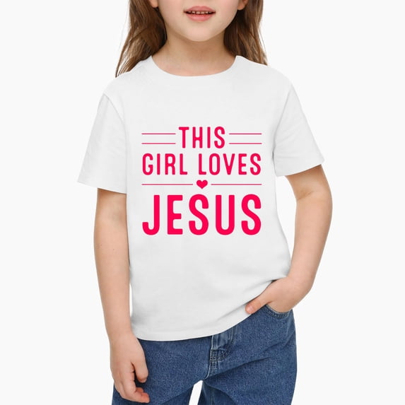Niogvi Loves Jesus Shirt 𝓴𝓲𝓭𝓼 Pink T-Shirt , Jesus Casual Holiday Top For 𝓴𝓲𝓭𝓼 90cm
