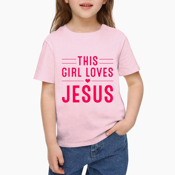 Niogvi Loves Jesus Shirt 𝓴𝓲𝓭𝓼 Pink T-Shirt , Jesus Casual Holiday Top For 𝓴𝓲𝓭𝓼 90cm