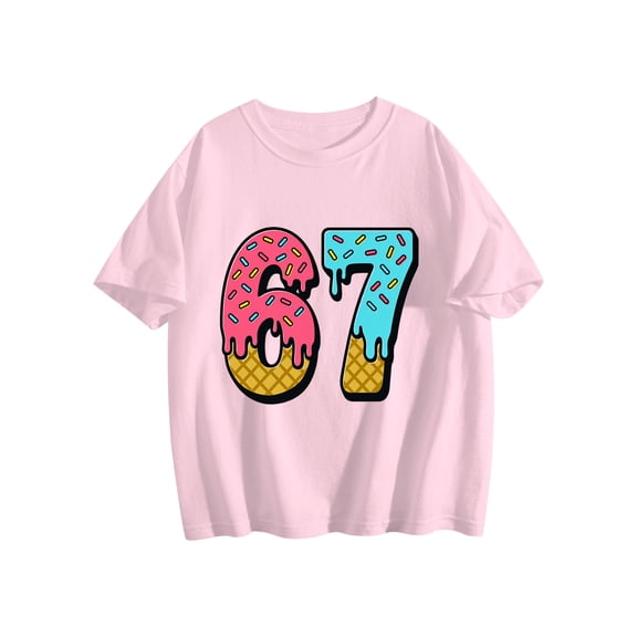 Niogvi Six Seven Funny Gesture Graphic Tees,67 T-Shirt Suitable For boys girls,Pink 100cm