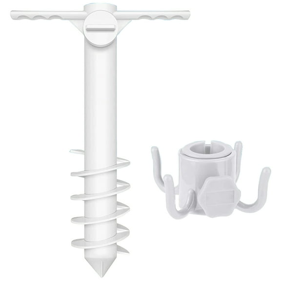 Niovtt 3/5 Spin Umbrella Holder with Hook Umbrella Base Gear Spikes for Sand Soil (C)