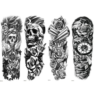 Sehao Temporary Tattoo Sleeves 8 Sheets Large Fake Black Full Arm ...