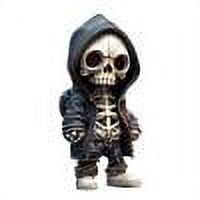 Niovtt Gothic Hoodie Skull Puppet Ornament, Halloween Resin Figurine (A)