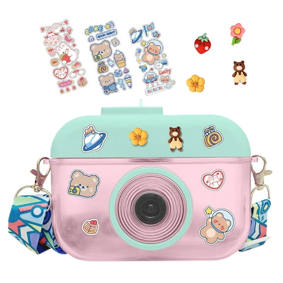 Niovtt Kawaii Water Bottle Creative Camera Drinking Bottle with Straw (Pink)