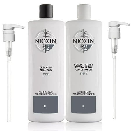Nioxin System 2 Cleanser Shampoo & Scalp Therapy Conditioner Set for Natural Hair, 33.8 oz Each with Pumps
