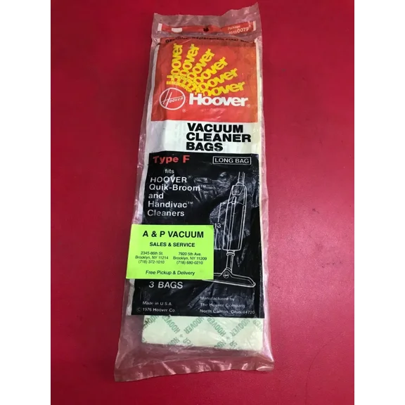 Nip~ 1976 Genuine Hoover Vacuum Cleaner Bags Type F , 3 Long Bags. Quik Broom