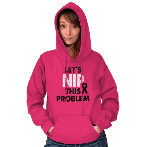Nip This Problem Pink Ribbon BCA Hoodie Sweatshirt Women Brisco Brands L