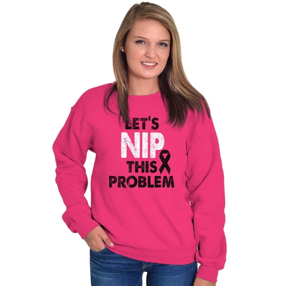 Nip This Problem Pink Ribbon BCA Women Plus Size Crewneck Sweatshirt Brisco Brands 4X